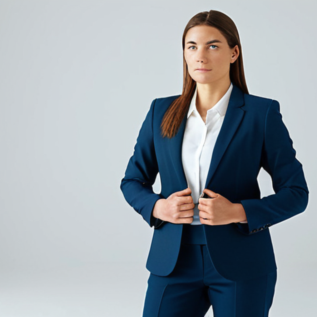 A professional individual in a modest business suit, standing calmly in a brightly lit, modern, minimalistic studio. They are looking forward with a thoughtful, determined expression, symbolizing an internal journey of purpose, growth, and the power of a positive perspective. The setting is serene and clean, representing clarity and inner peace. This image is safe for work, appropriate content, fully clothed, professional, with perfect anatomy, correct proportions, well-formed hands, natural body proportions, natural pose, and high-quality studio photography.