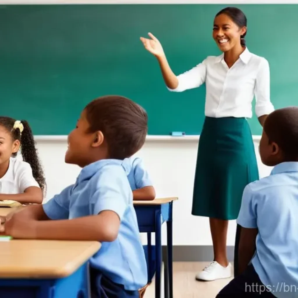 기독교와 교육 - **"A vibrant, sunlit modern classroom in a Christian school, where a diverse group of elementary-age...