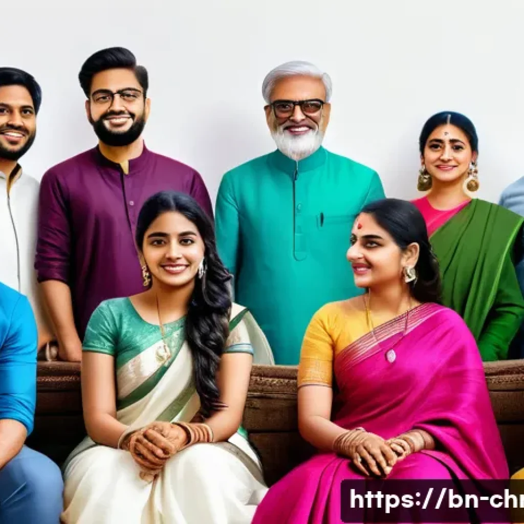 기독교와 소셜미디어 활용 - A vibrant digital scene showing a diverse group of Bengali people, including young adults and elders...