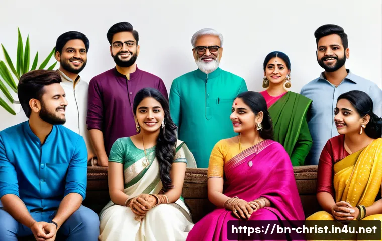 기독교와 소셜미디어 활용 - A vibrant digital scene showing a diverse group of Bengali people, including young adults and elders...