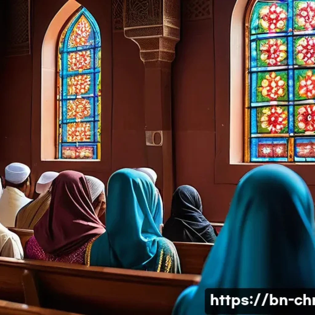 이슬람교와 기독교 - A serene and detailed depiction of a diverse group of Bengali Christian and Muslim worshippers engag...
