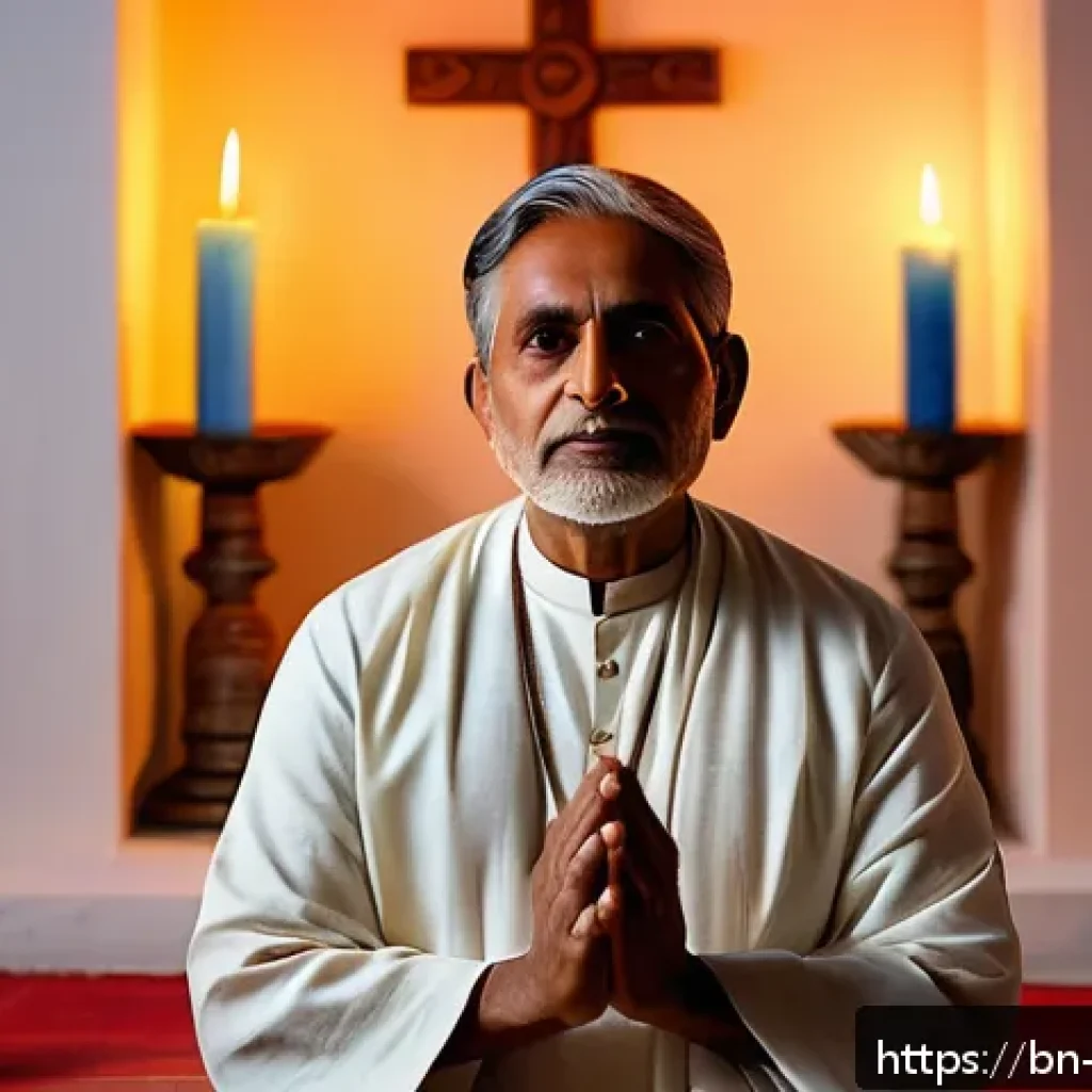 기독교의 치유 사역 - A serene and spiritual healing scene featuring a middle-aged Bengali man sitting peacefully in a tra...