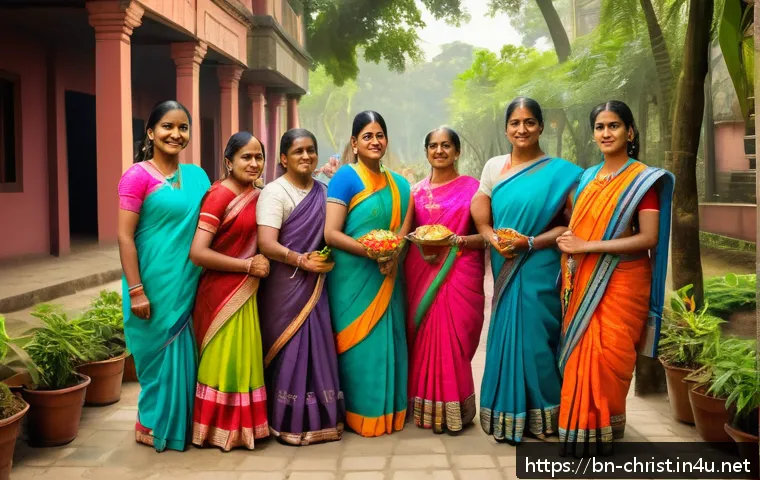 십계명과 기독교 윤리 - A serene scene depicting a diverse group of Bengali people in a vibrant community setting, showing m...