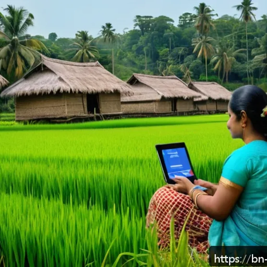 기독교와 기술 선교 - A vibrant digital Christian community gathering scene set in a rural Bengali village, showing divers...